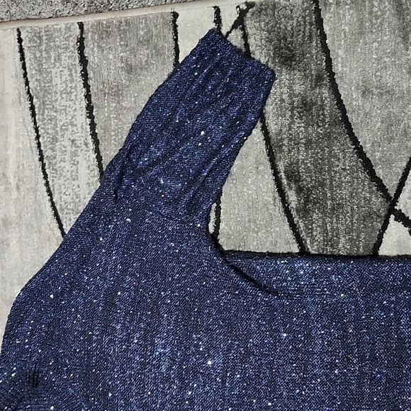 ANA NAVY BLUE IRIDESCENT SEQUINS SHORT SLEEVE SWEATER - Picture 6 of 13